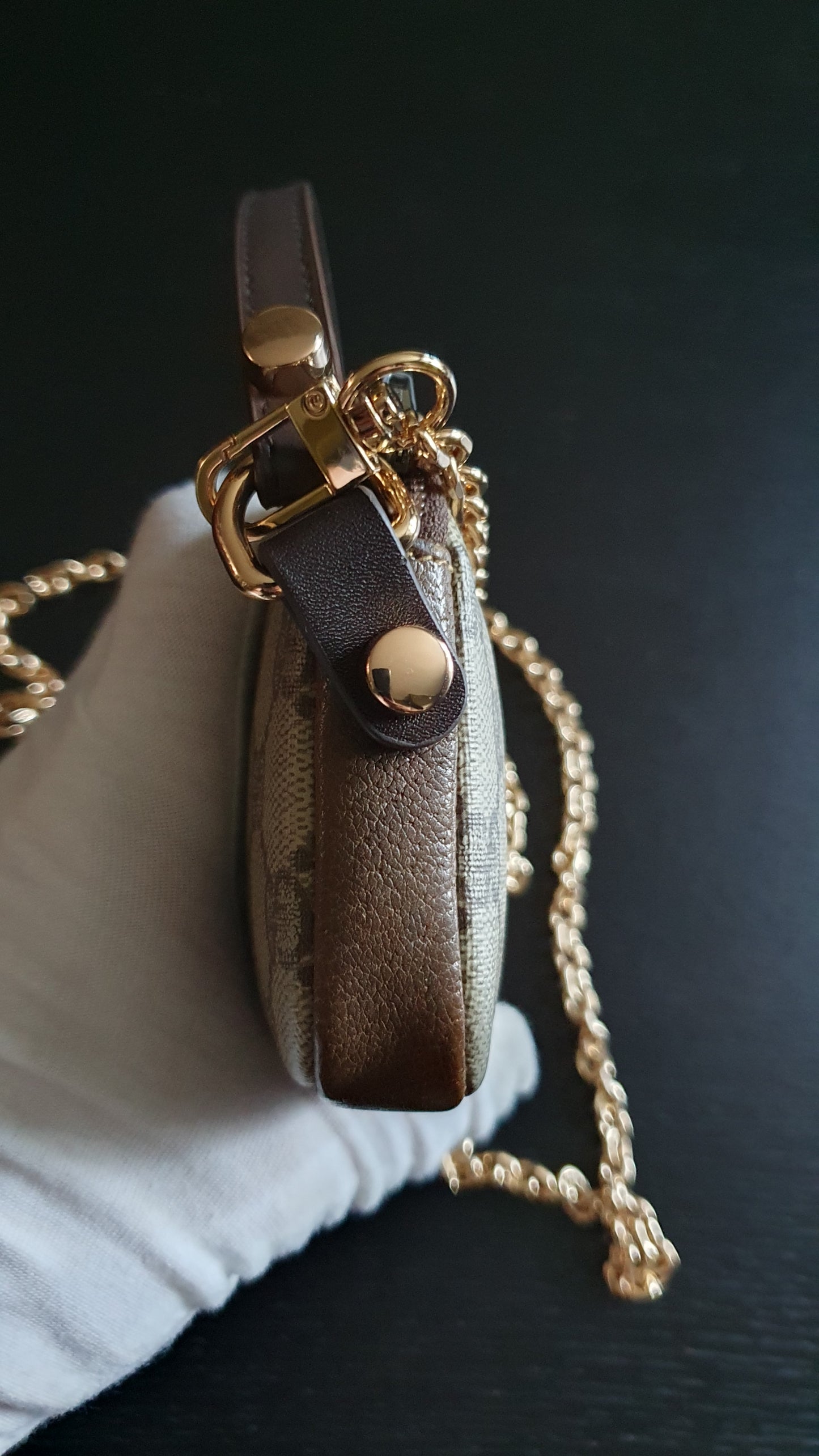 Authentic Vintage Gucci Upcycle Small Brown Pouch with Chain & Strap