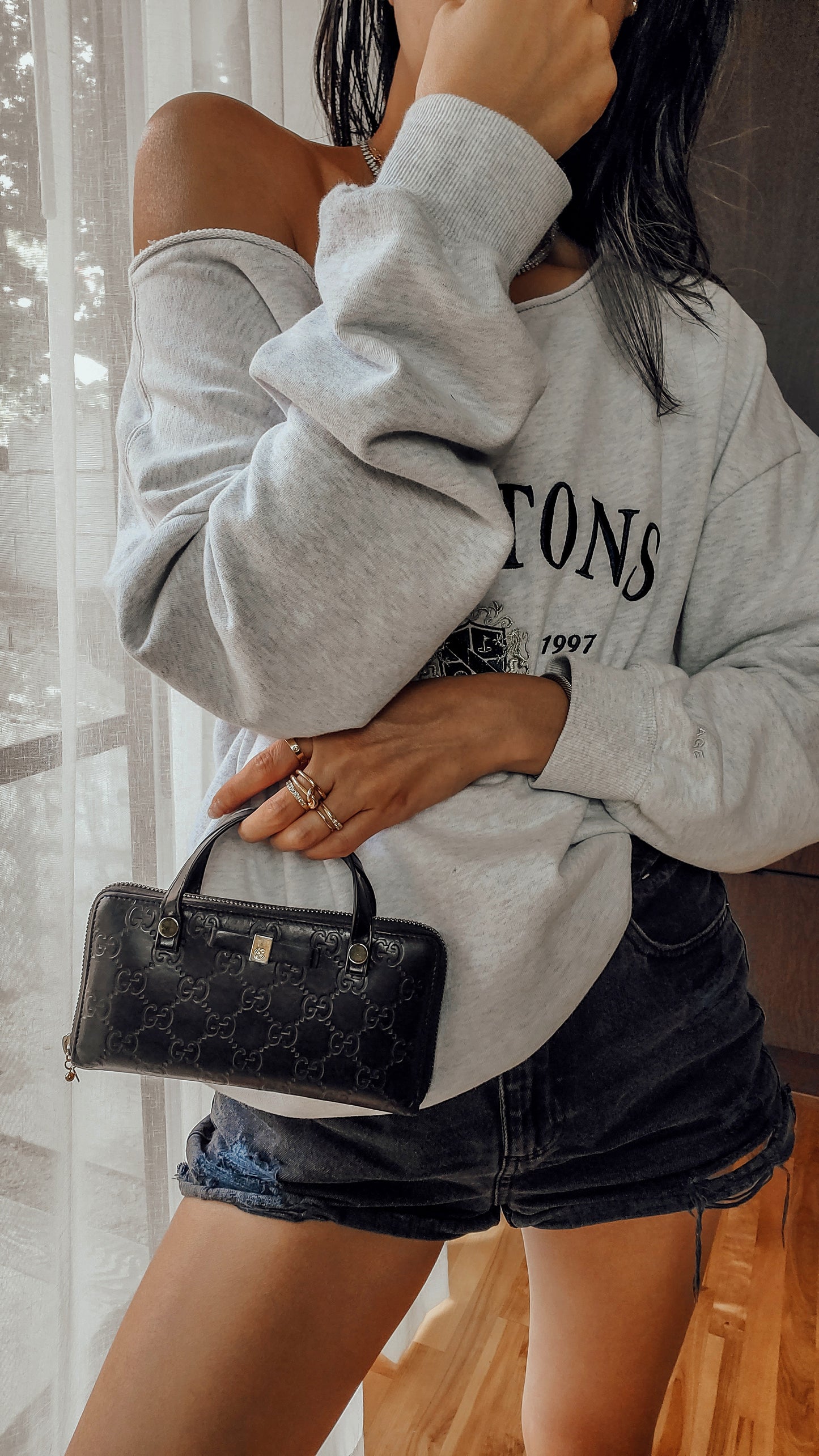 Authentic Gucci Upcycle Black Zip-Up Wallet with Two Handles