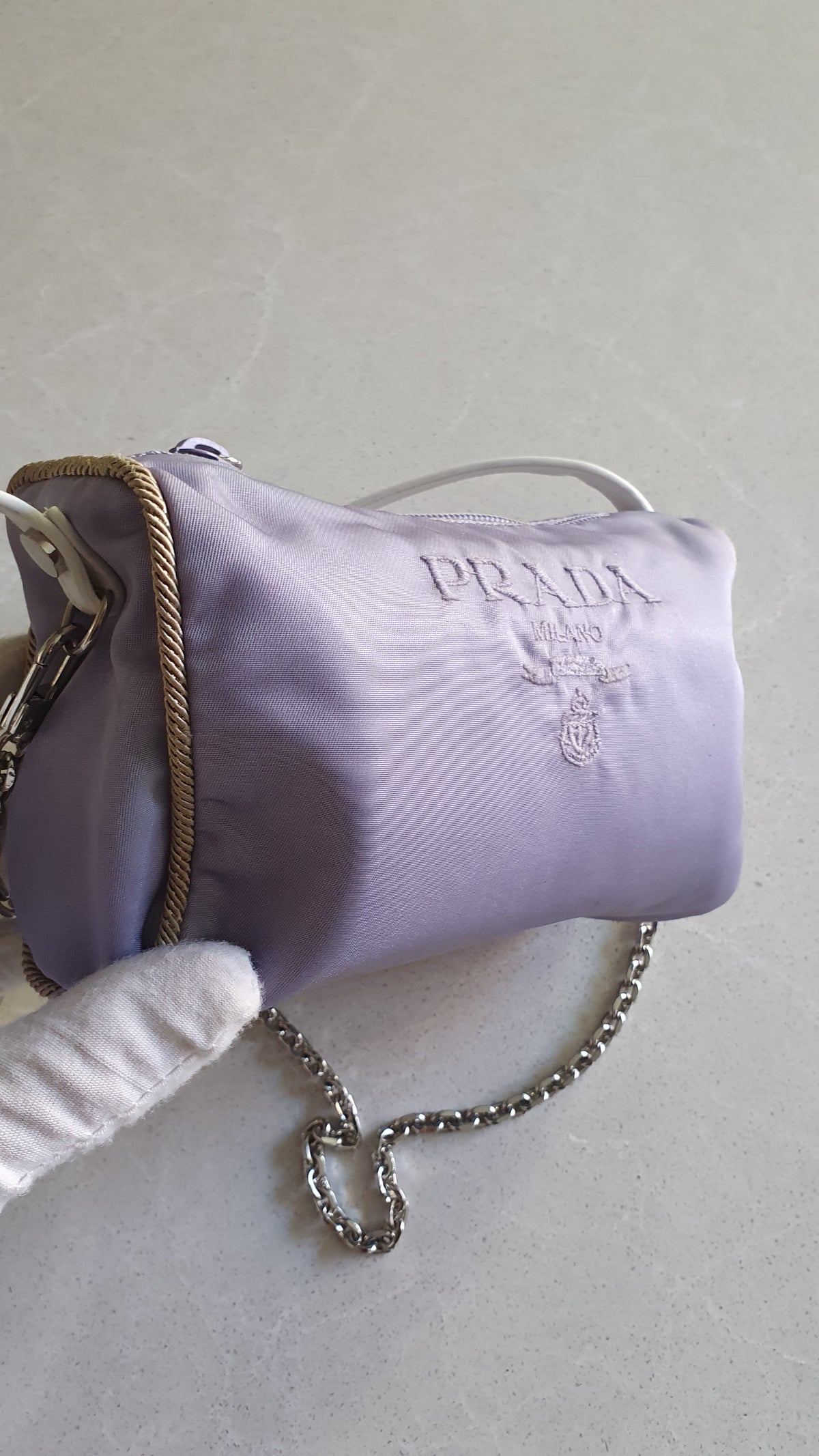Authentic Prada Upcycle Lilac Pouch with Strap and Chain