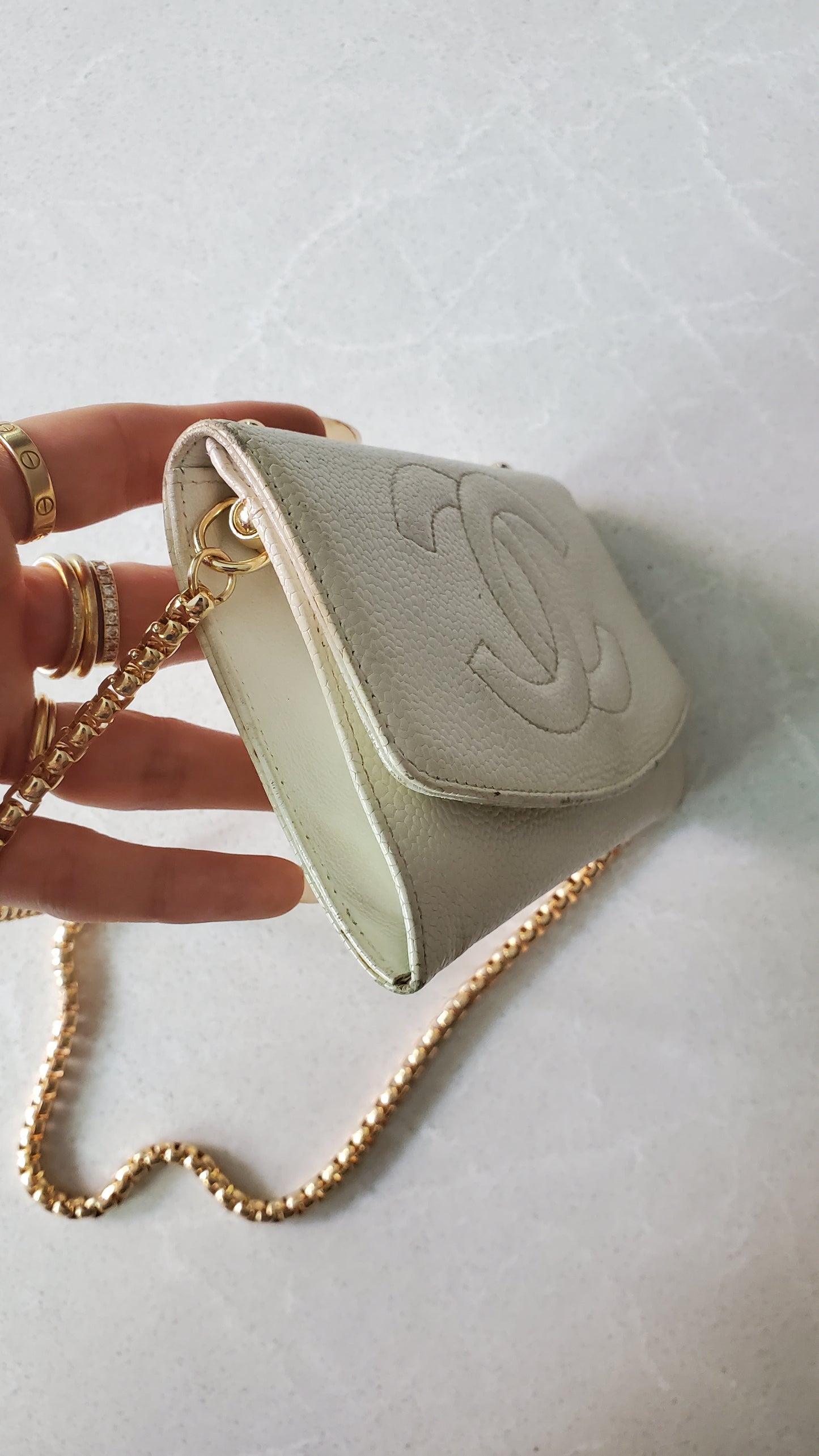Authentic Chanel Upcycle Small Caviar Caviar Wallet/ Purse with Strap & Chain