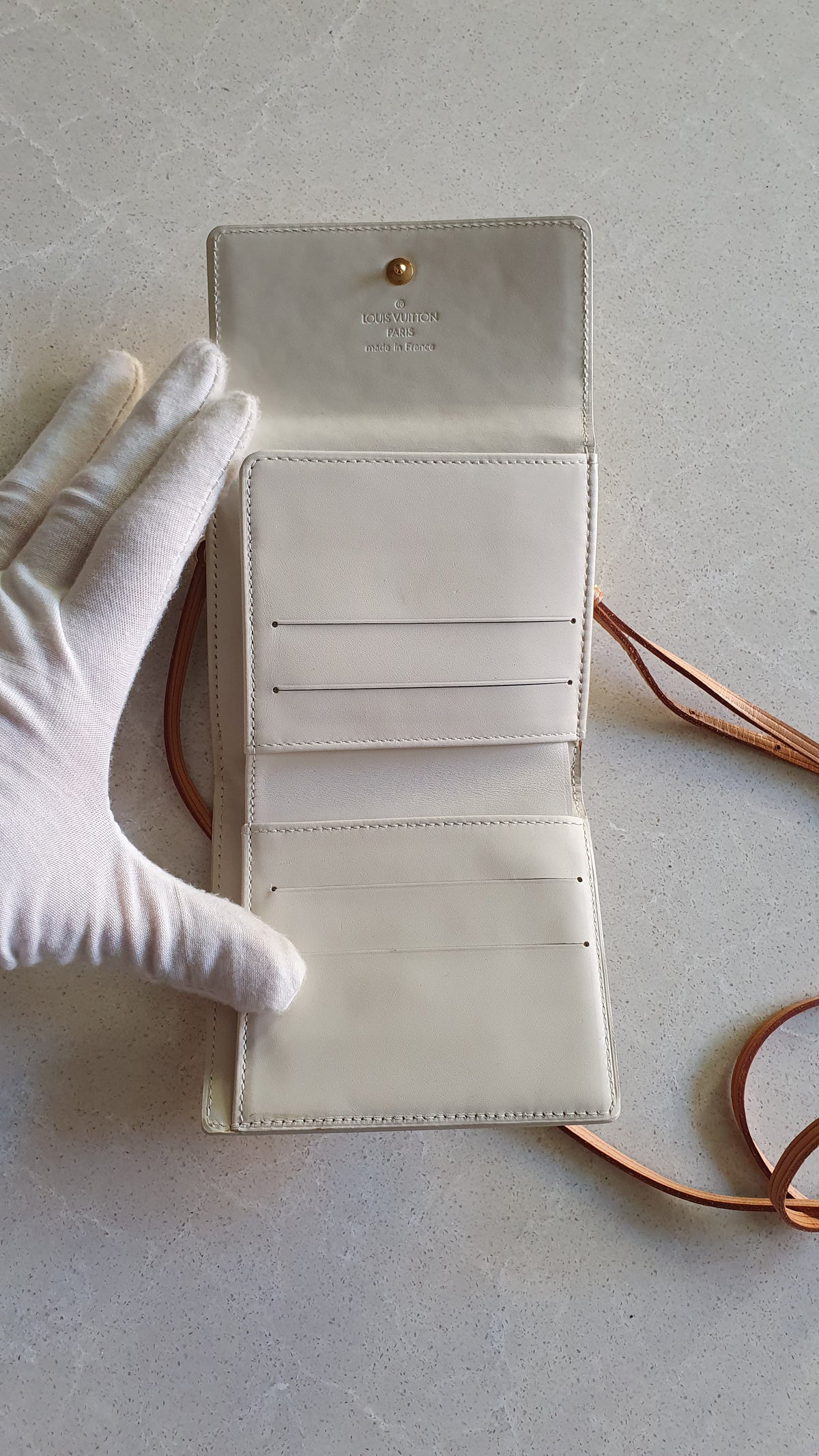 Authentic Louis Vuitton Upcycle Small Yellow Vernis Compact Wallet with Strap