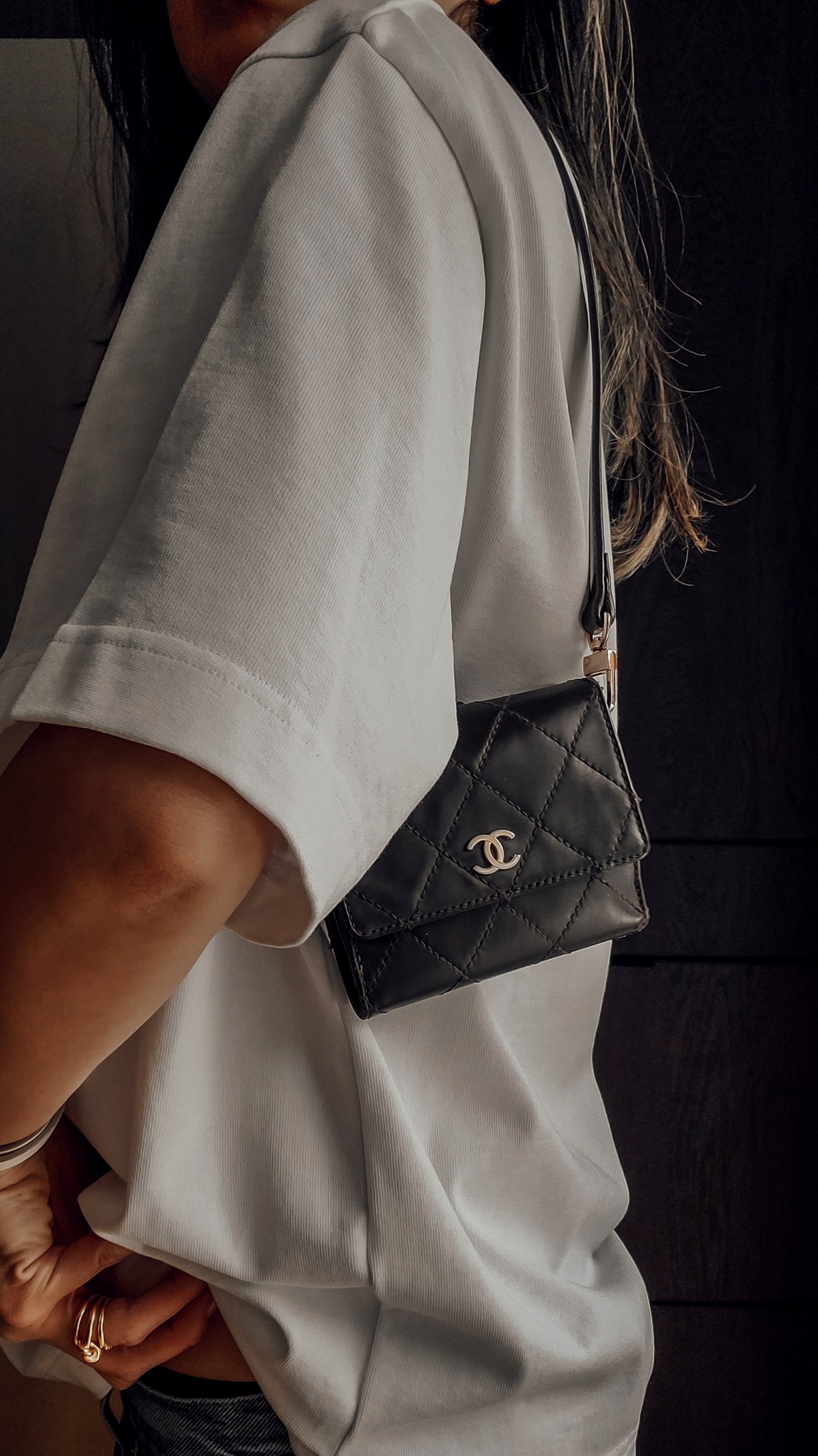 Authentic Vintage Chanel Upcycle (Brown) Small Shoulder Wallet with Strap