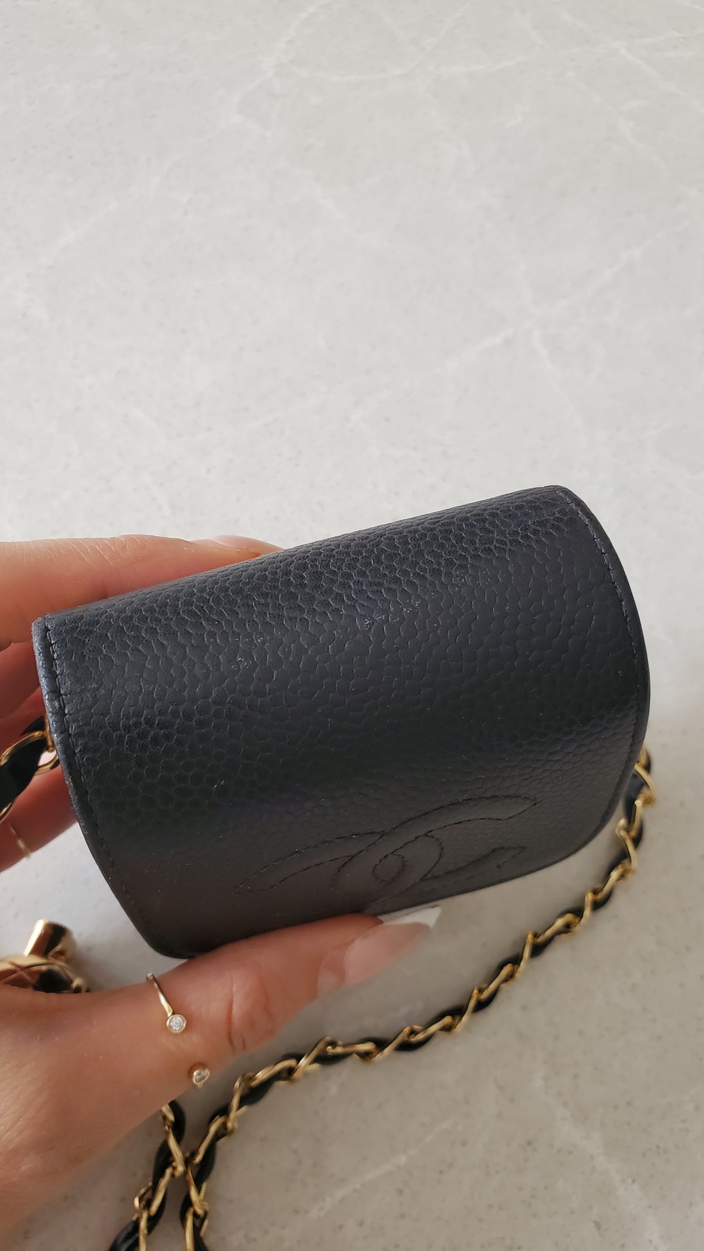 Authentic Vintage Chanel Upcycle Versatile Black Caviar Small Pouch on Chain (2 chains option)