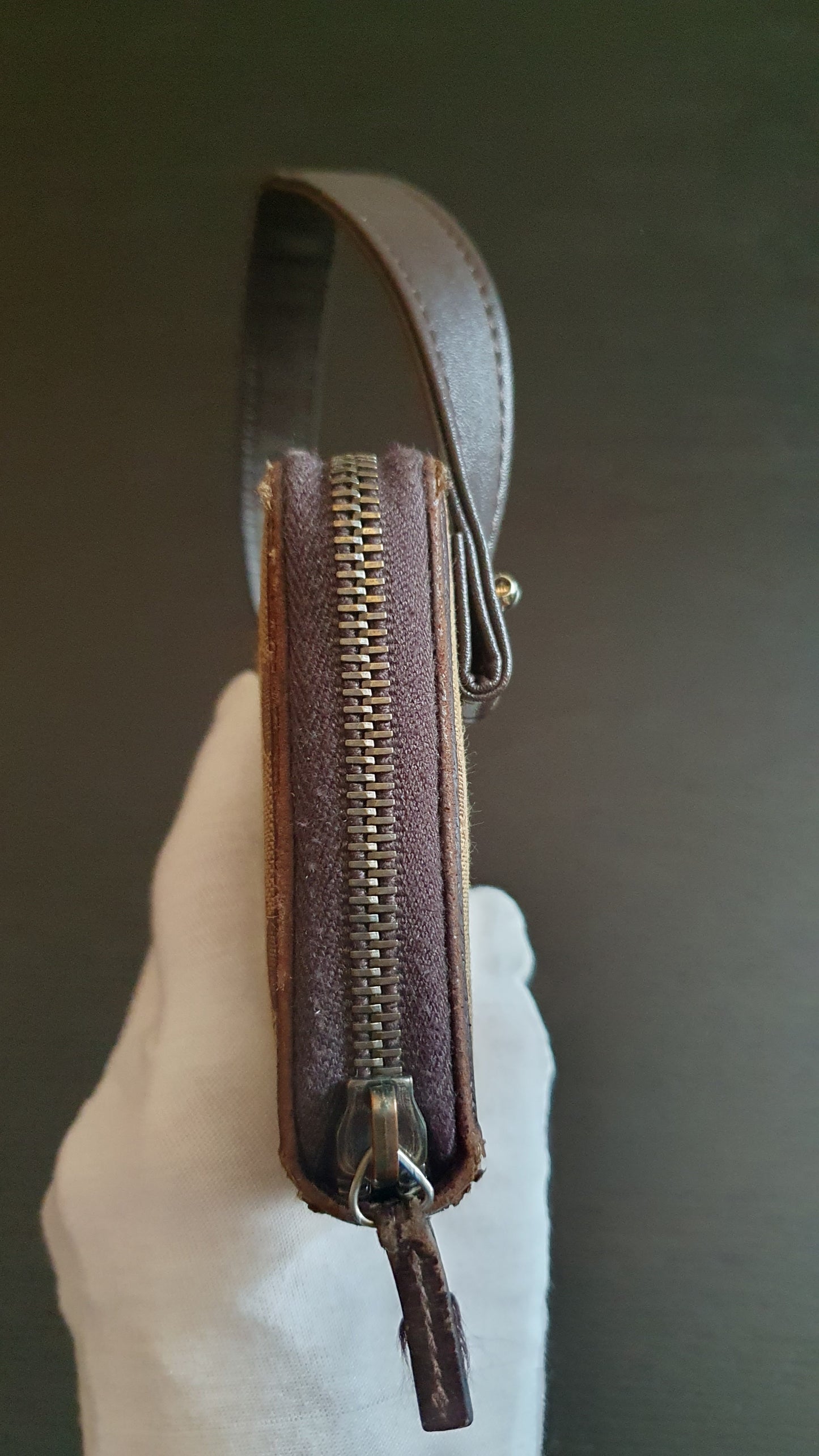Authentic Vintage Gucci Upcycle Brown Zip Wallet with Single Strap