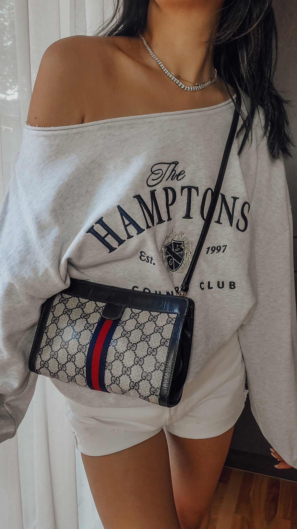 Authentic Vintage Gucci Upcycle Dark Navy Purse (with velcro closing) with Straps and Chain