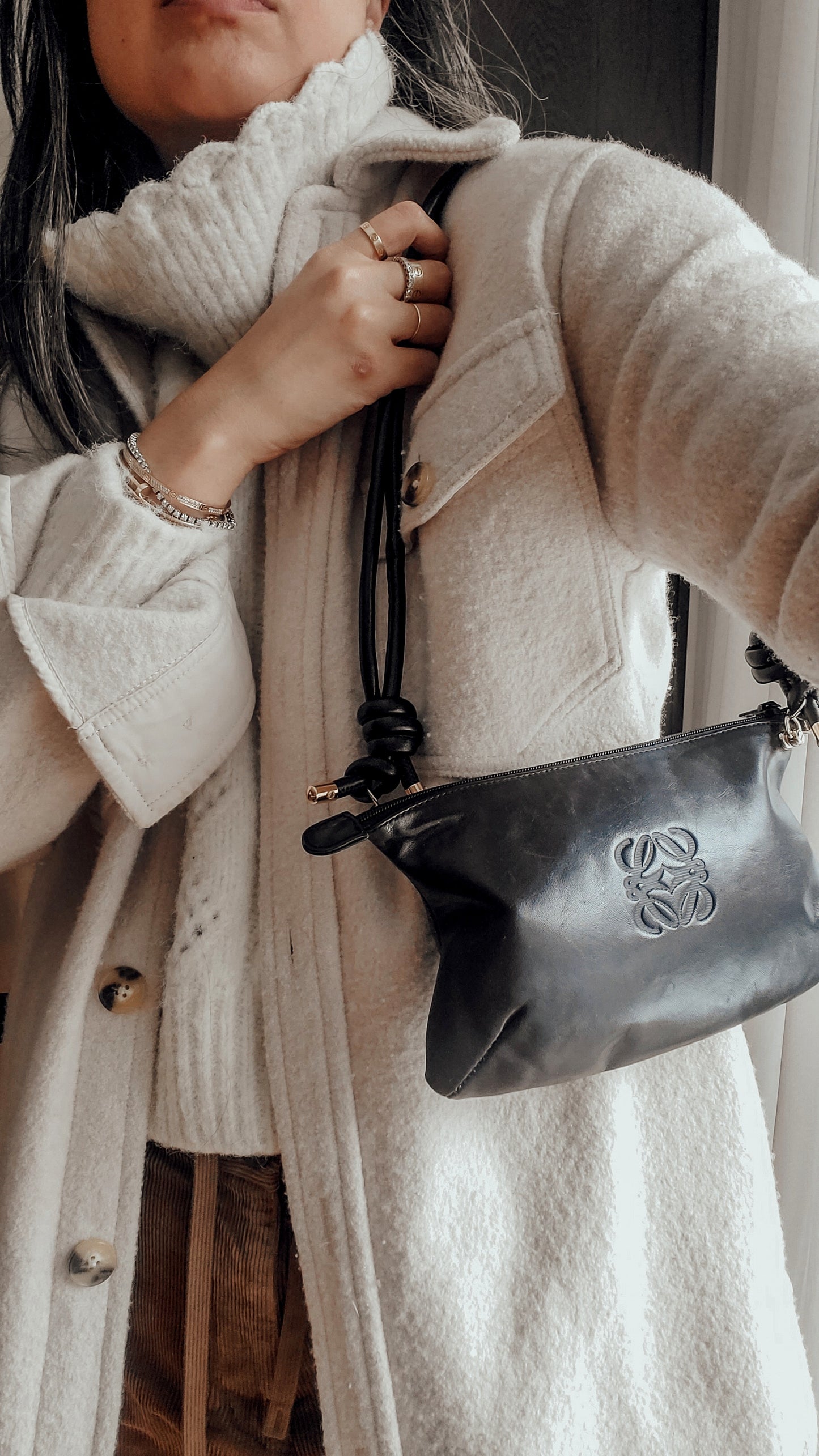 Authentic Vintage Loewe Upcycle Black Leather Perfect Size Pouch with Strap