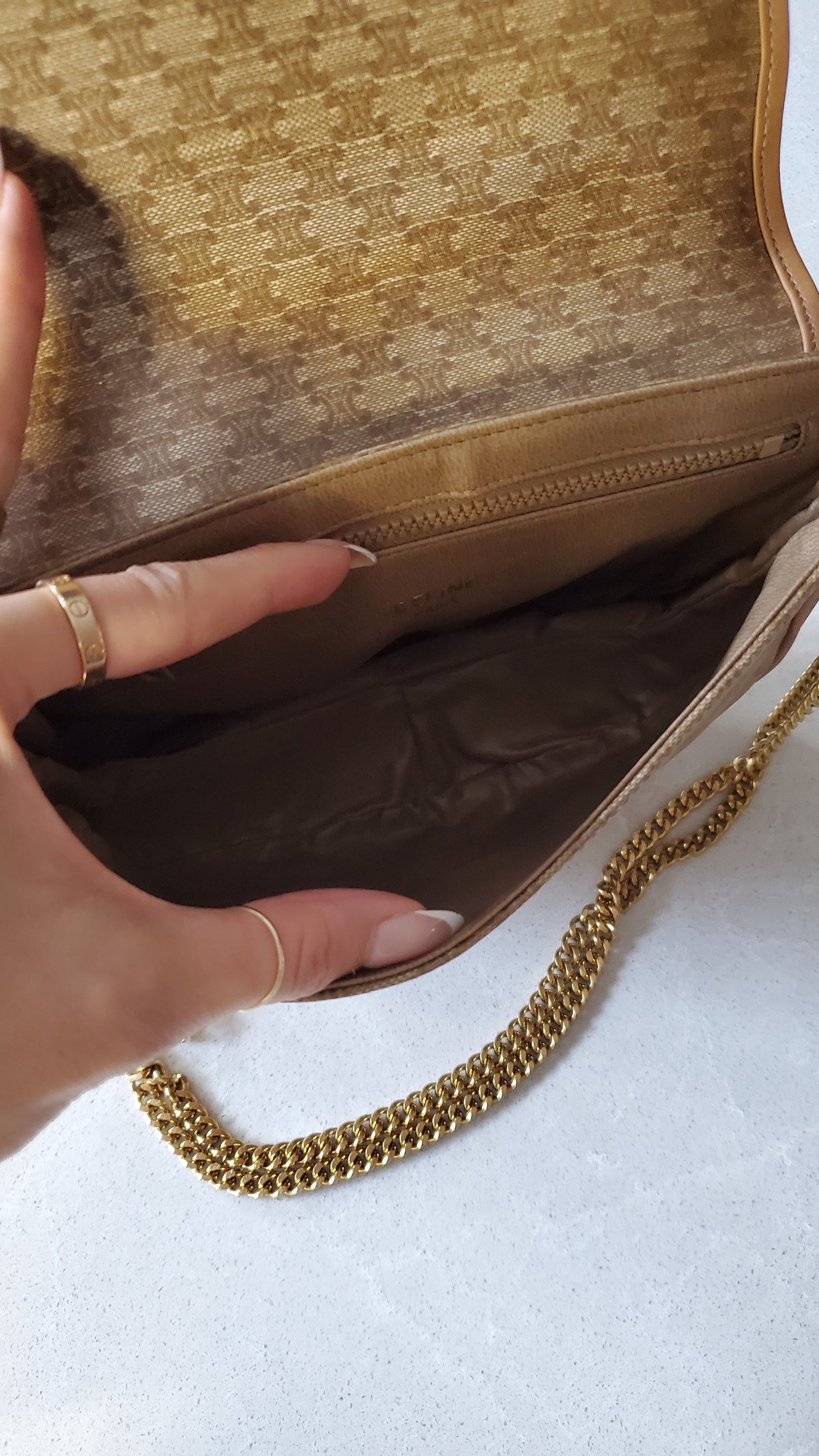 Authentic Vintage Celine Upcycle Tan Purse on Chain