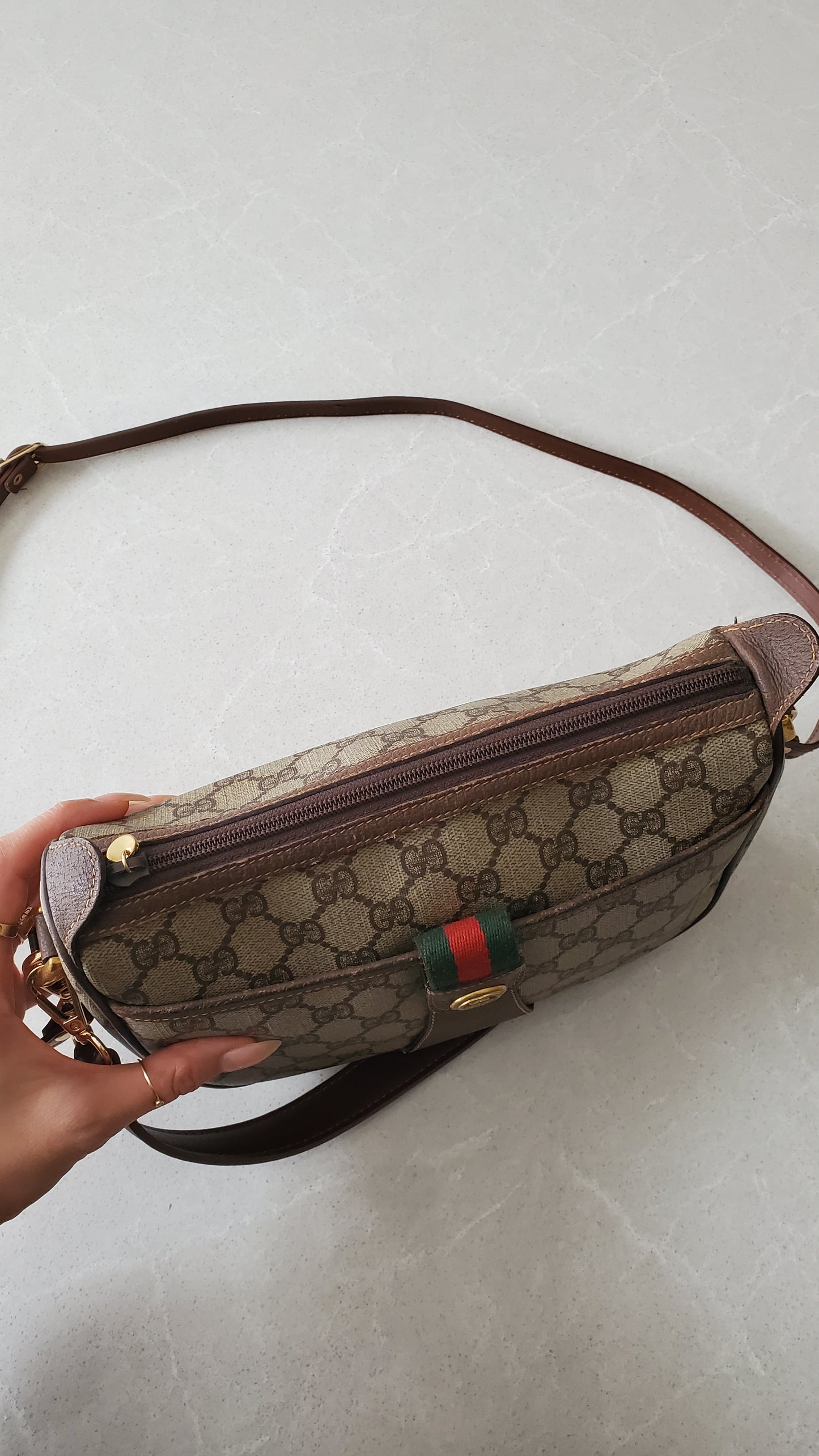 Authentic Vintage Gucci Upcycle Shoulder/ Crossbody Brown Purse on Chain