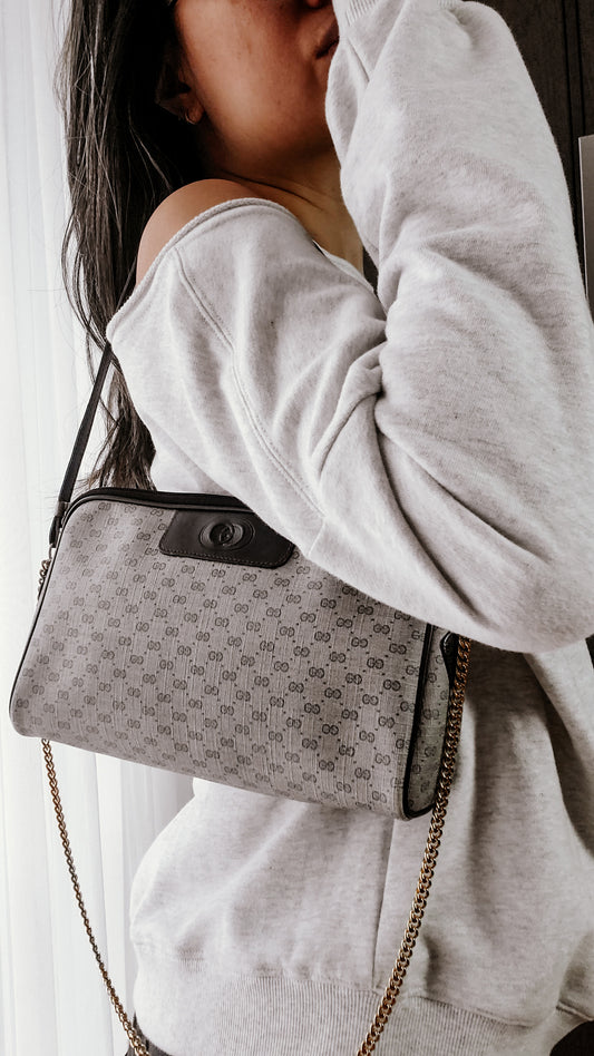 Authentic Vintage Gucci (Dark Navy) Upcycle Shoulder Purse with Strap & Chain