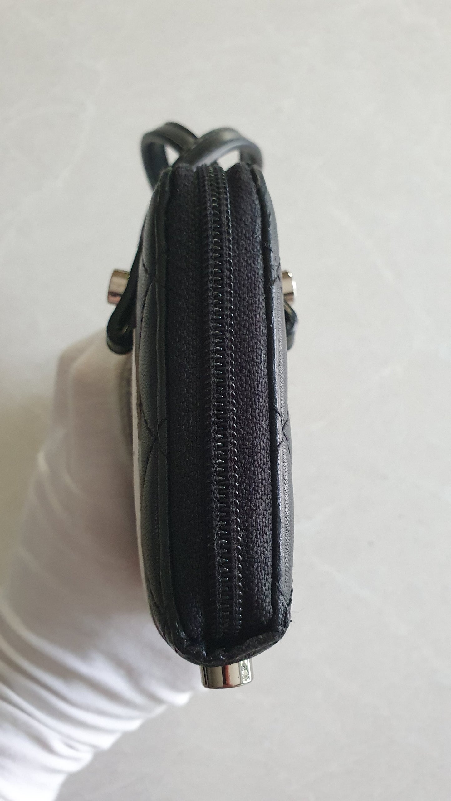 Authentic Chanel Upcycle Black Zip Wallet with Handle Straps