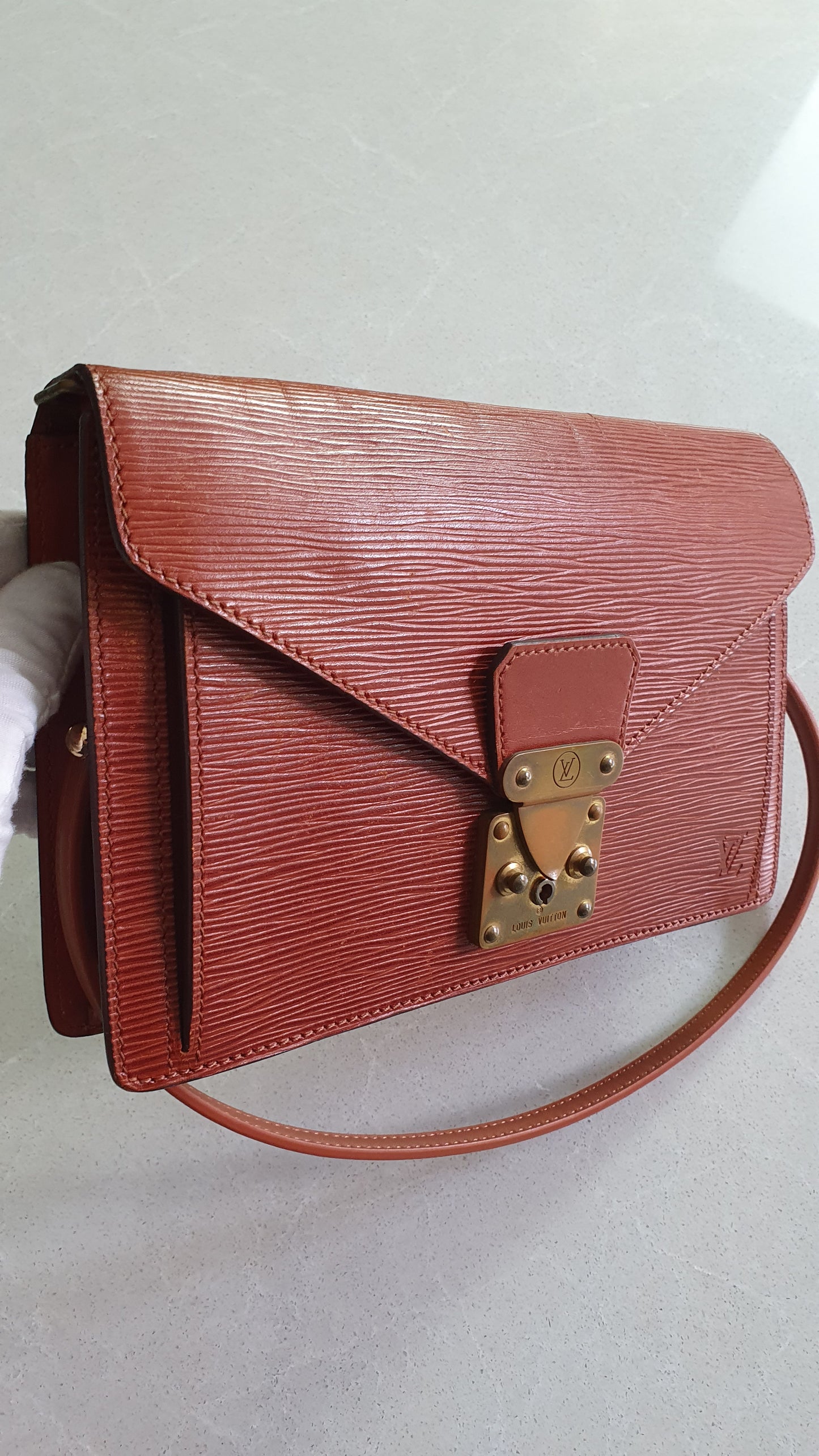 Authentic Louis Vuitton Upcycle Tan Epi Purse with Shoulder Strap