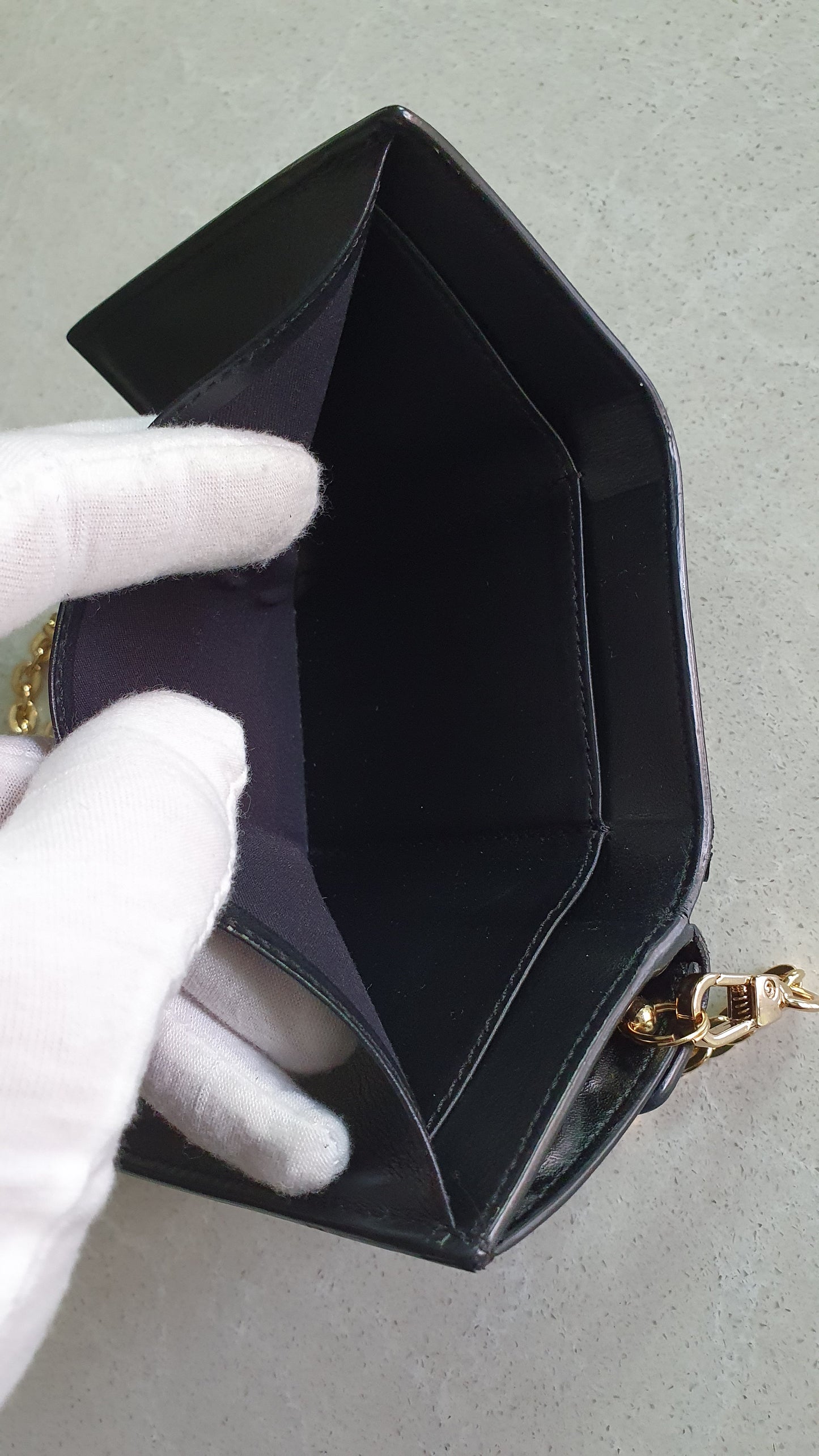 Authentic Fendi Upcycle Black Leather Mini Wallet with Chain