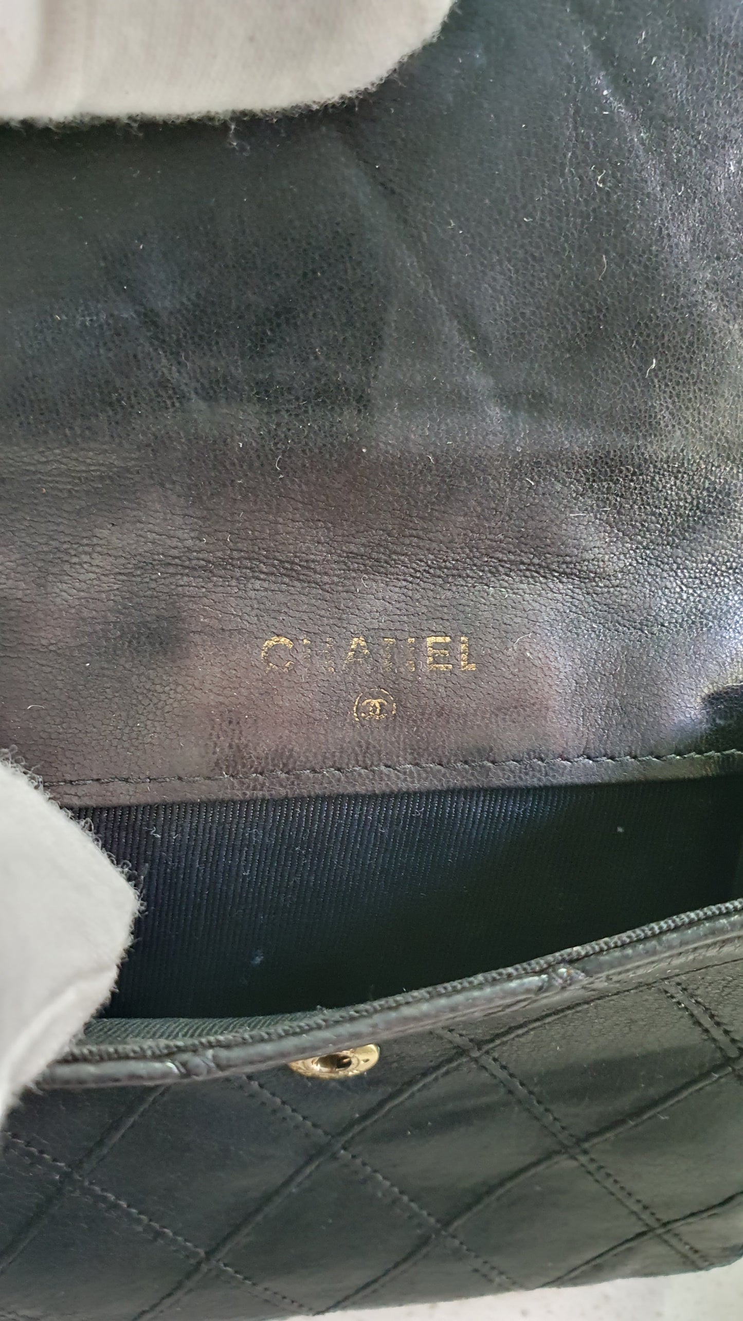 Authentic Chanel Upcycle Small Black Compact Wallet with Single Handle