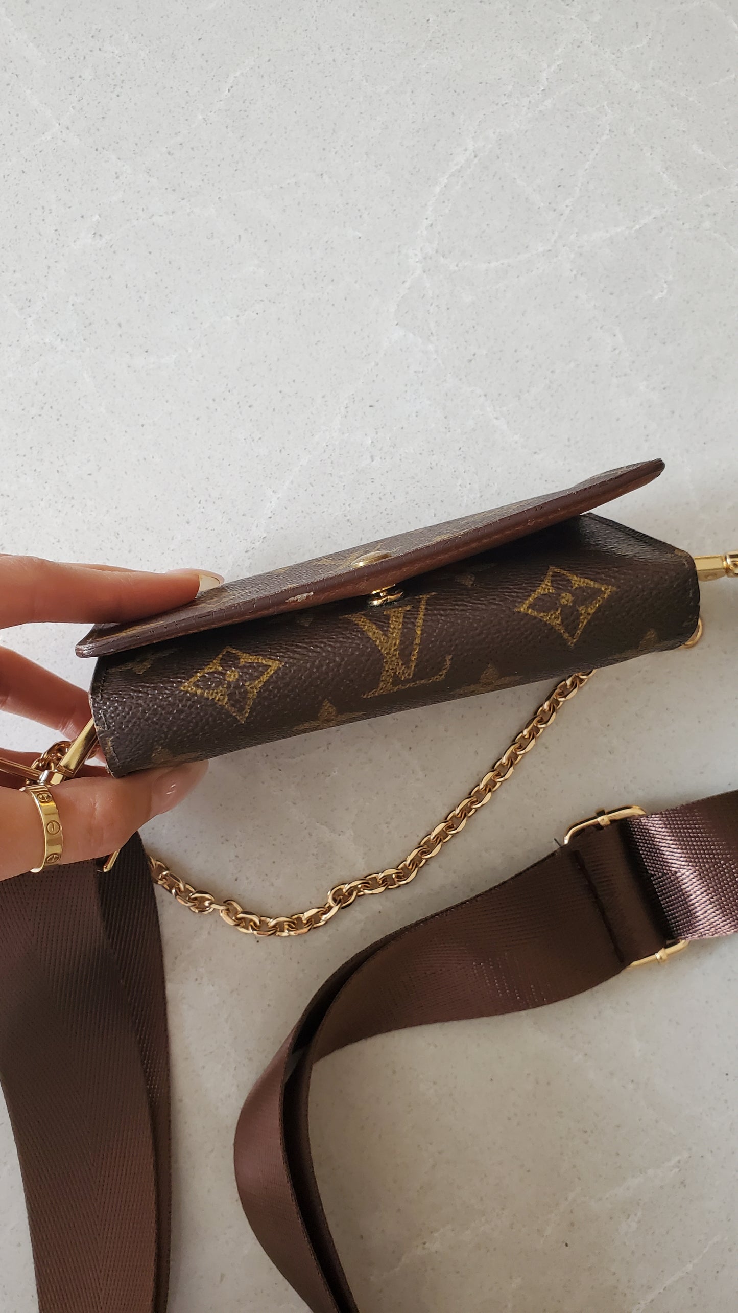 Authentic Vintage Louis Vuitton (RA0994) Upcycle Small Wallet with Strap and Chain