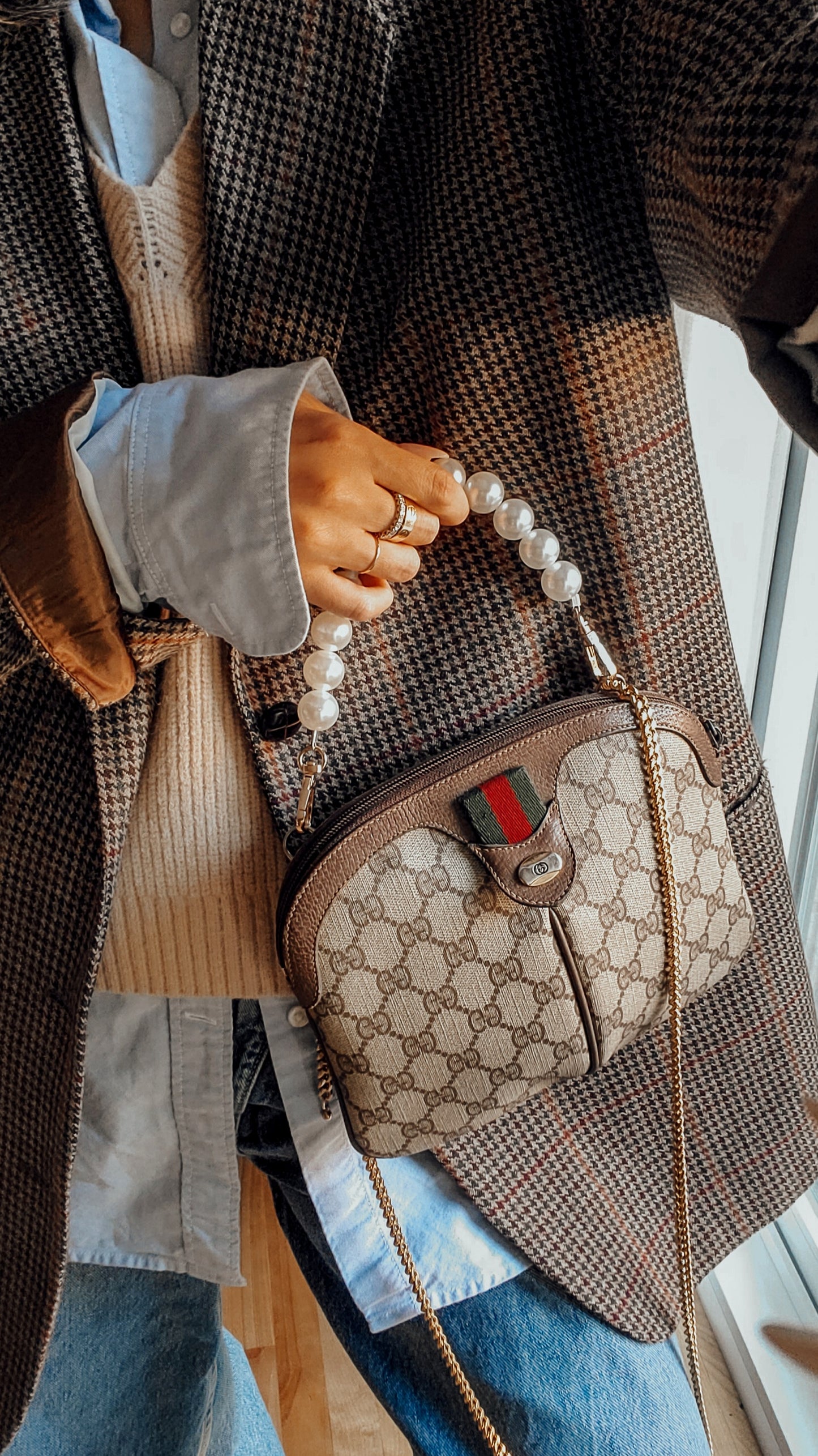 Authentic Vintage Gucci Upcycle Purse on Chains (with pearls chain)