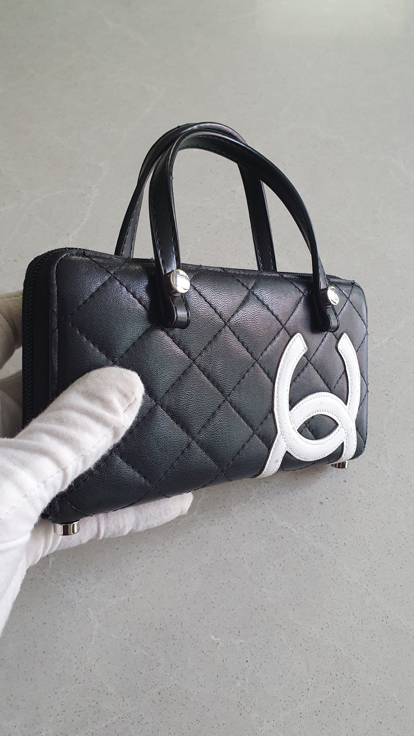 Authentic Chanel Upcycle Black Zip Wallet with Handle Straps