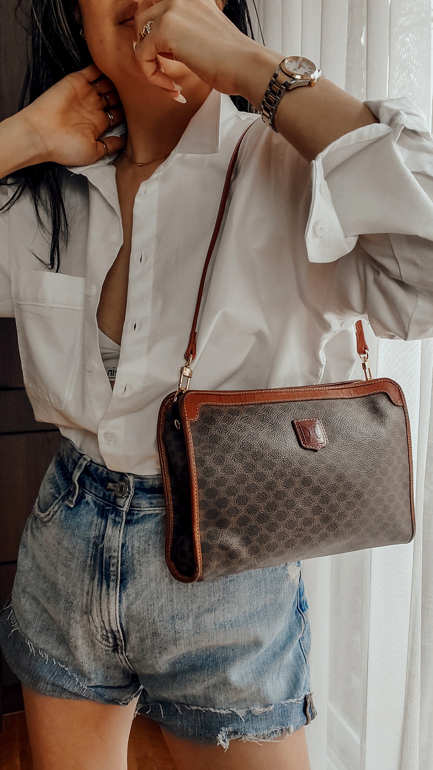 Authentic Vintage Celine (L) Upcycle Brown Shoulder Purse