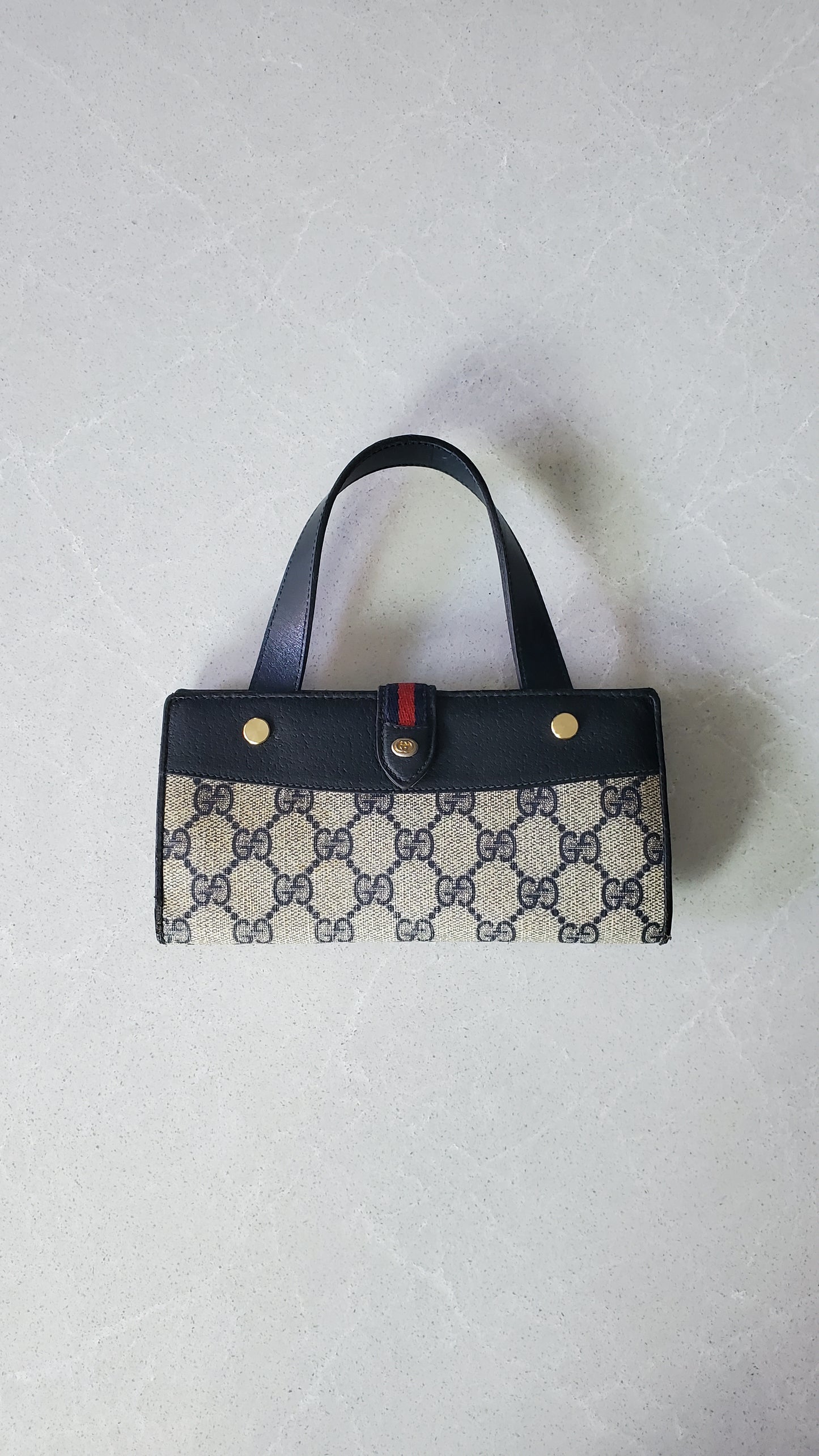 Authentic Vintage Gucci Upcycle Navy Wallet with Single Strap
