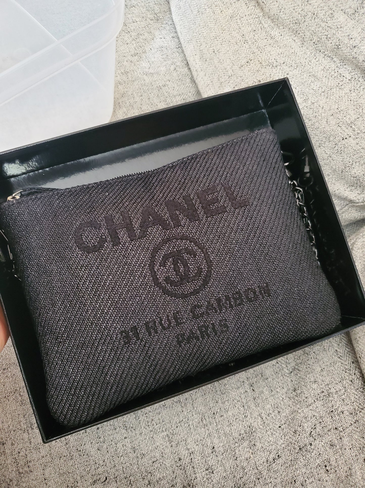 Authentic Chanel Cambon Upcycle Canvas Pouch on Chain