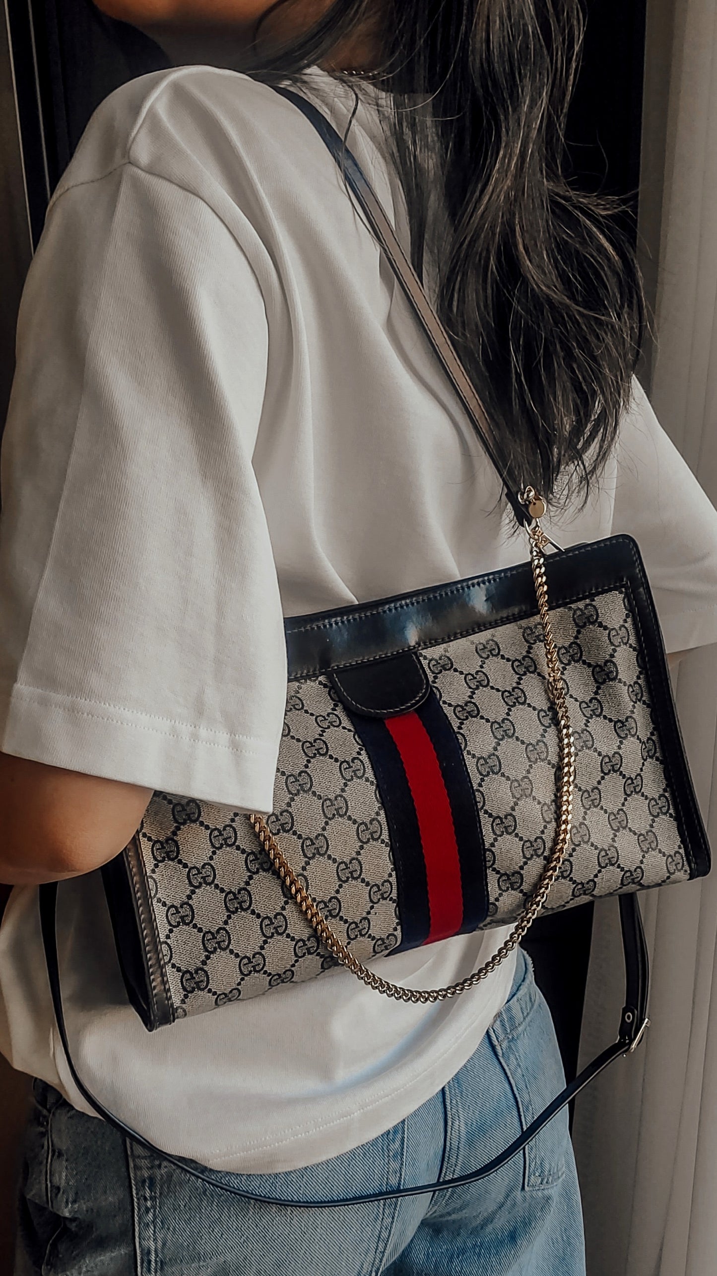 Authentic Vintage Upcycle Gucci Large Bag on Chains (with velcro closing)