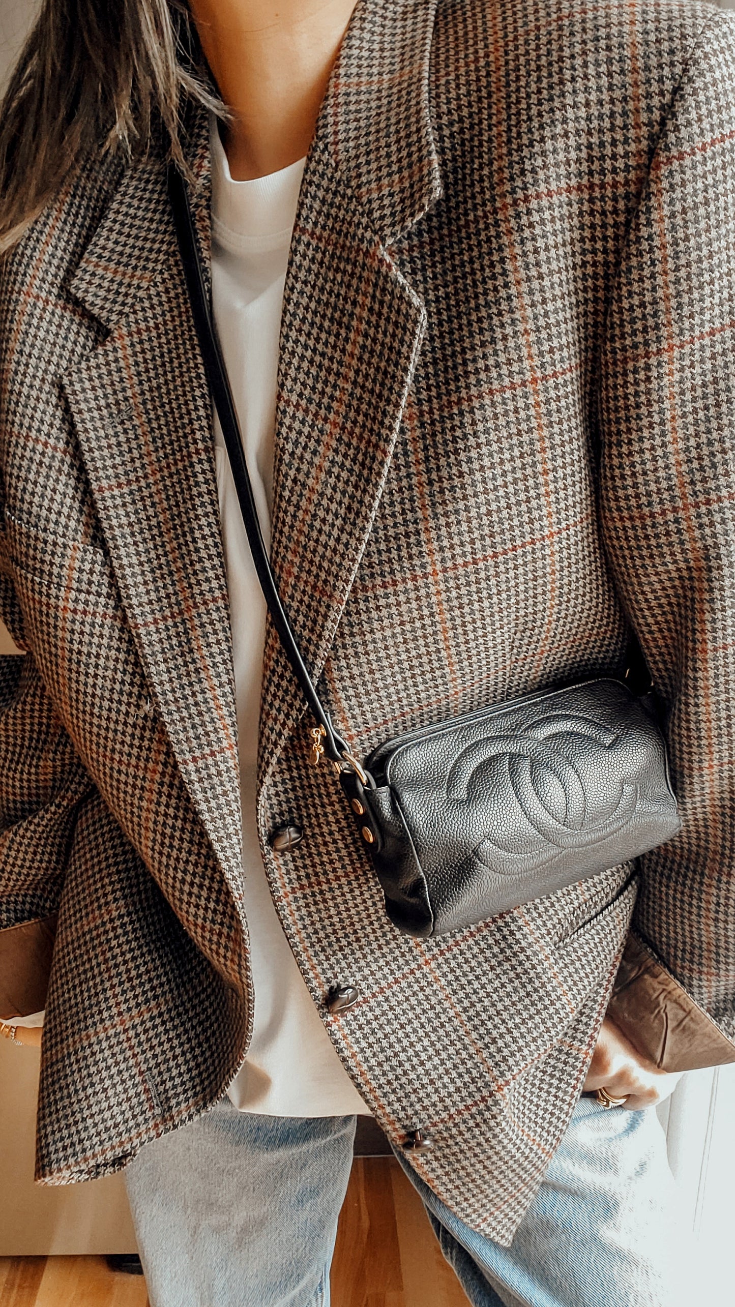 Authentic Vintage Chanel Upcycle Black Caviar Perfect Size Pouch with Strap